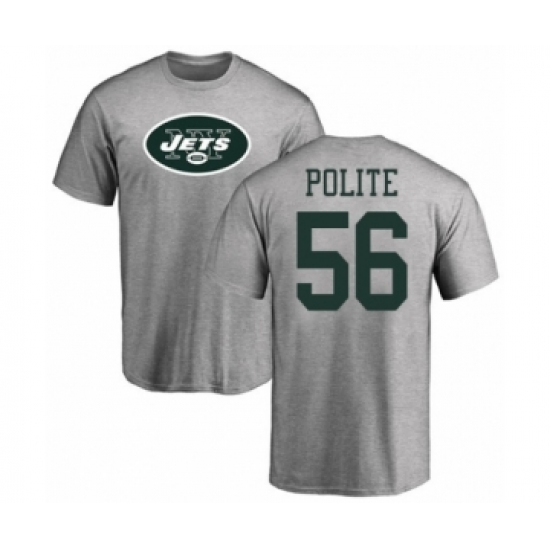 Football New York Jets #56 Jachai Polite Ash Name & Number Logo T-Shirt