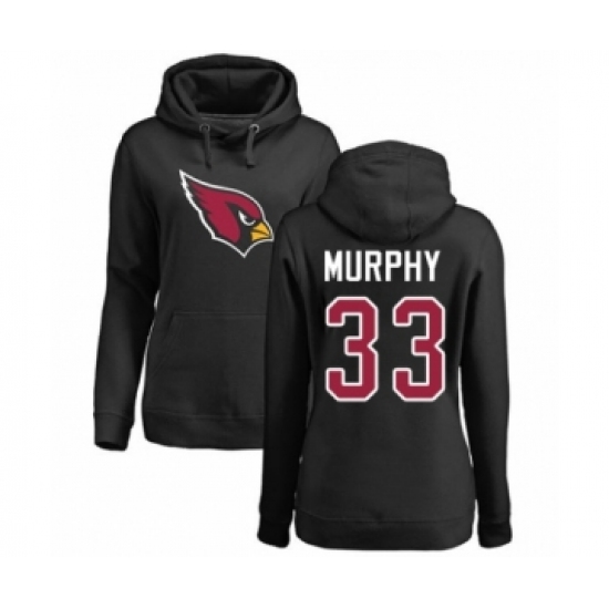 Football Women's Arizona Cardinals #33 Byron Murphy Black Name & Number Logo Pullover Hoodie