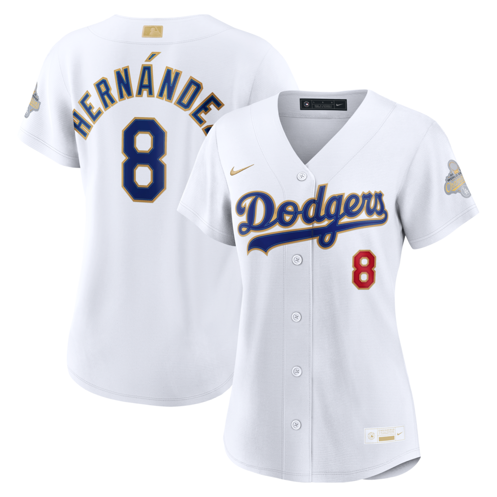 Women's Los Angeles Dodgers Enrique Hernández Nike White 2026 Gold Collection Stadium Jersey