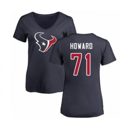 Football Women's Houston Texans #71 Tytus Howard Navy Blue Name & Number Logo T-Shirt