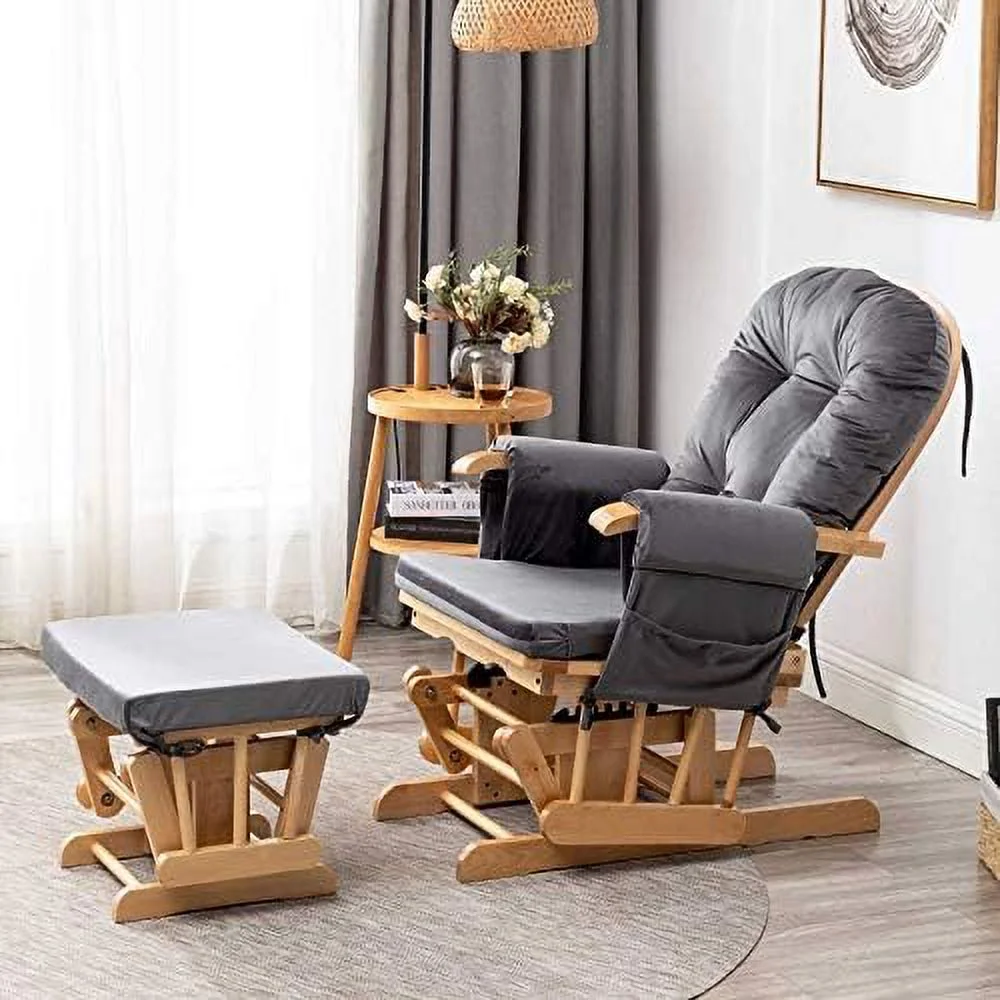 SJUIONG Glider Rocker Replacement Cushions with  Pocket  5PCS  Soft Velvet Thickened  Washable Nonslip  Universal for Use in Glider Rocking Chair  Light Grey - Curated Treasures Market