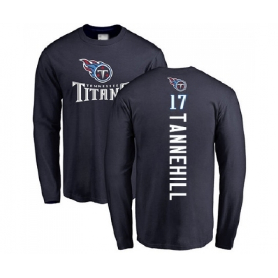 Football Tennessee Titans #17 Ryan Tannehill Navy Blue Backer Long Sleeve T-Shirt