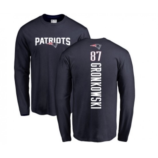 Football New England Patriots #87 Rob Gronkowski Navy Blue Backer Long Sleeve T-Shirt