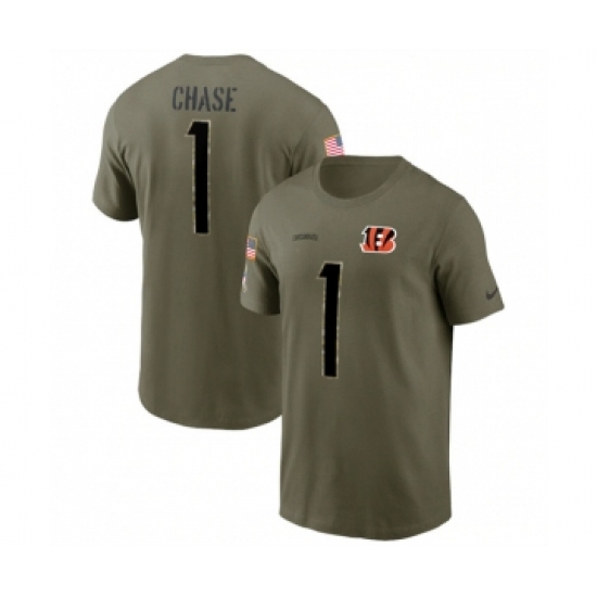 Men's Cincinnati Bengals #1 Ja'Marr Chase 2022 Olive Salute to Service T-Shirt