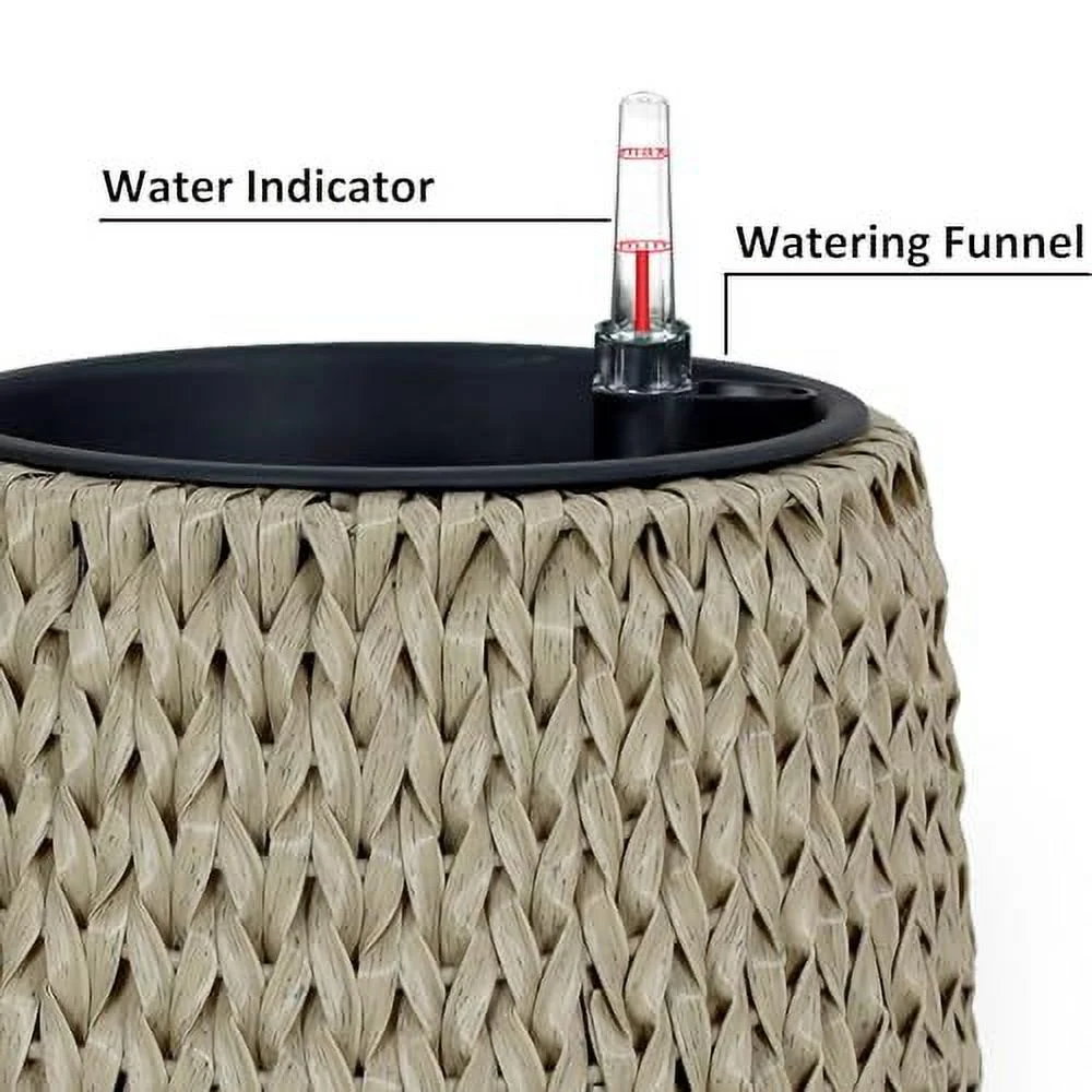 DremFaryoyo 10.6” Self-watering Wicker Planter - Garden Decoration Pot - Beige - Round - Curated Treasures Market