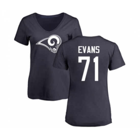 Football Women's Los Angeles Rams #71 Bobby Evans Navy Blue Name & Number Logo Slim Fit T-Shirt