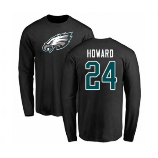 Philadelphia Eagles #24 Jordan Howard Black Name & Number Logo Long Sleeve T-Shirt