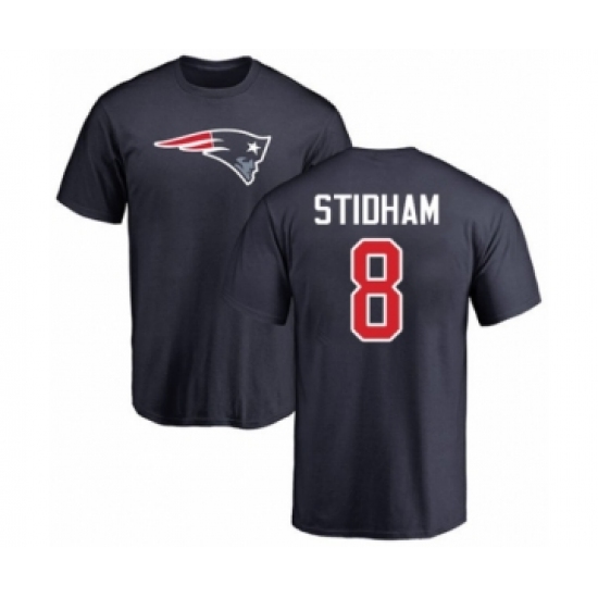 Football New England Patriots #8 Jarrett Stidham Navy Blue Name & Number Logo T-Shirt