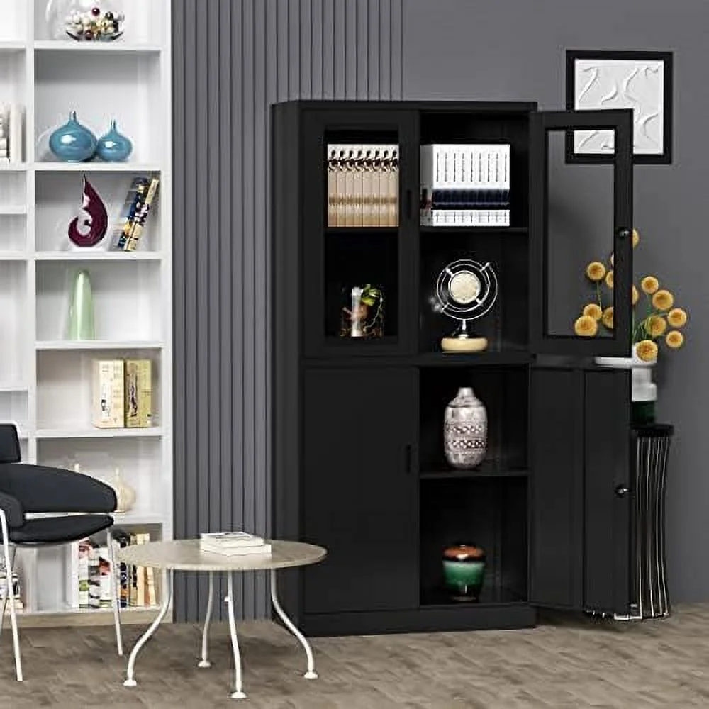 SQYTHGB Glass Display Cabinet Curio Cabinet with Glass Door and Adjustable Shelves  71" Tall Freestanding Steel Kitchen Pantry Cabinet Bookcase Metal Locker  Cabinet for Home  Living - Curated Treasures Market