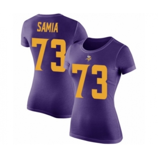 Football Women's Minnesota Vikings #73 Dru Samia Purple Rush Pride Name & Number T-Shirt