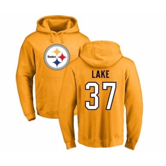 Football Pittsburgh Steelers #37 Carnell Lake Gold Name & Number Logo Pullover Hoodie