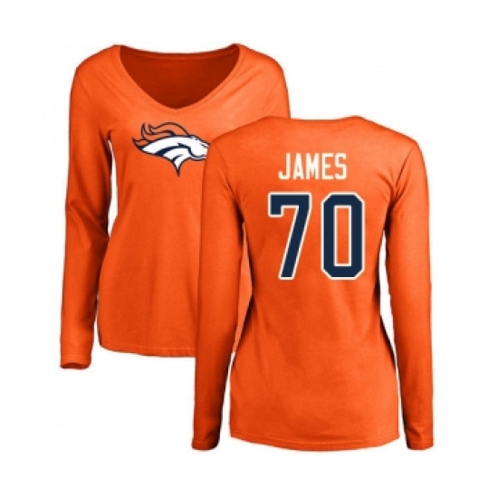 Football Women's Denver Broncos #70 Ja'Wuan James Orange Name & Number Logo Long Sleeve T-Shirt