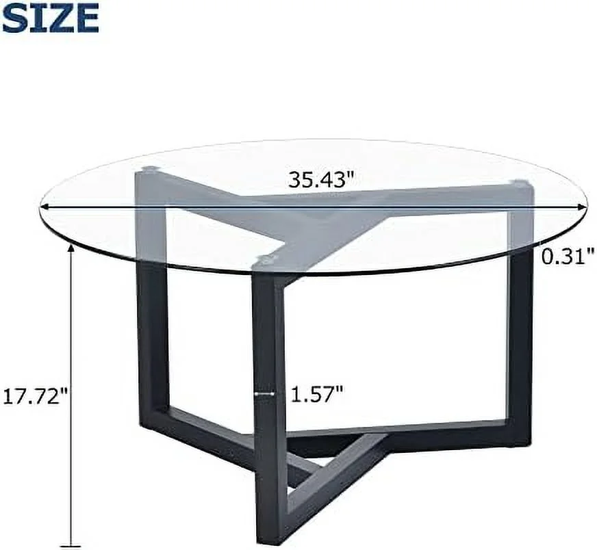 SJOINGB Round Coffee Table 35" Contemporary Cocktail Table with Tempered Glass Top and Sturdy Wood Base (Natural) - Curated Treasures Market