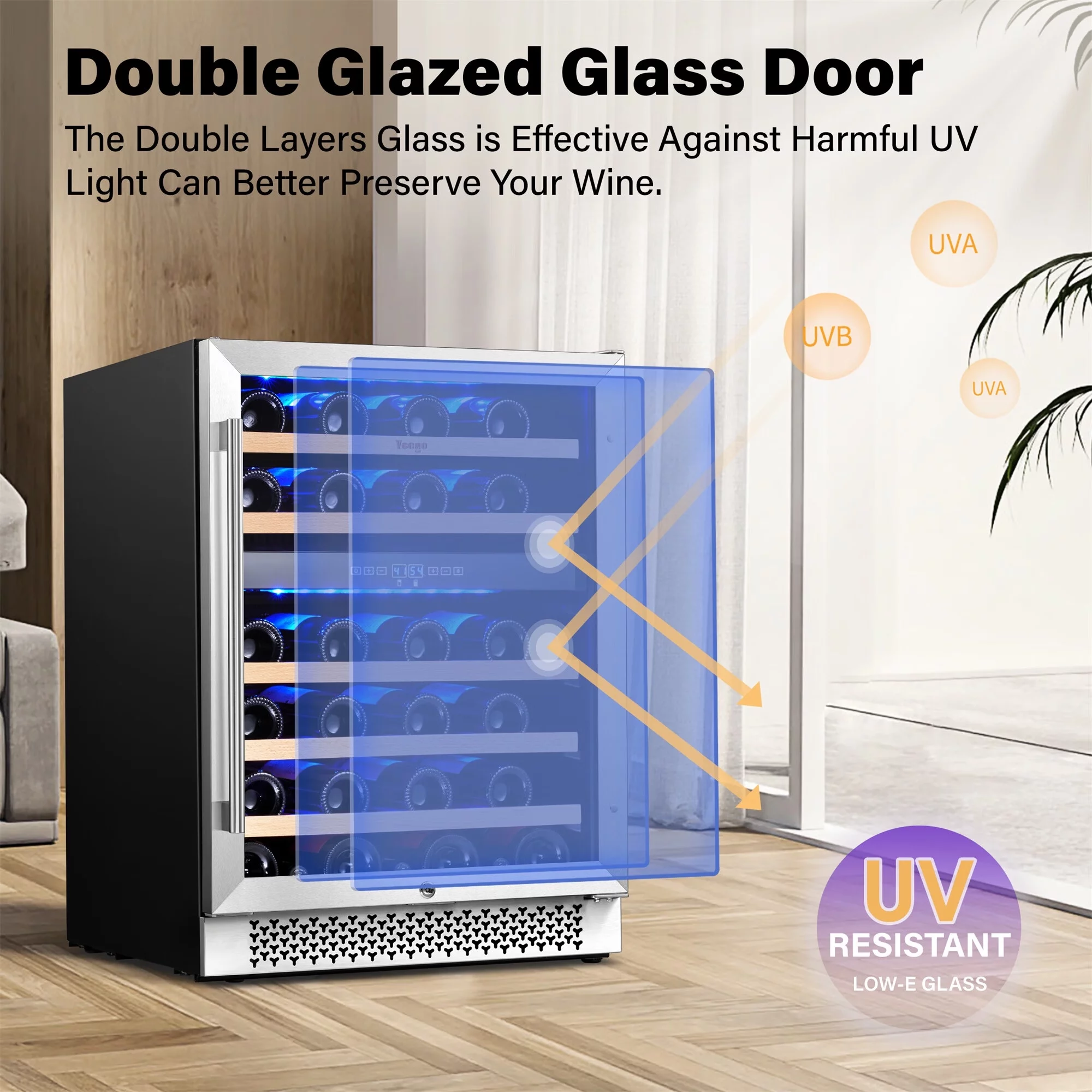 Yeego 24 Wine Cooler Refrigerator, 46 Bottle Dual Zone Wine Fridge, Freestanding & Built-In