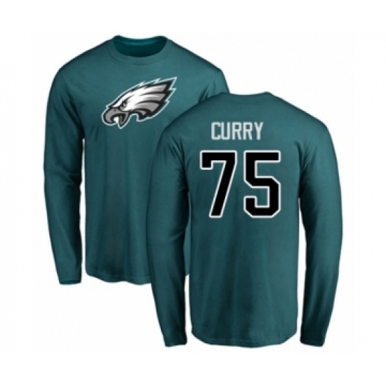 Philadelphia Eagles #75 Vinny Curry Green Name & Number Logo Long Sleeve T-Shirt