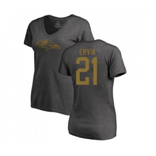 Football Women's Baltimore Ravens #21 Tyler Ervin Ash One Color T-Shirt