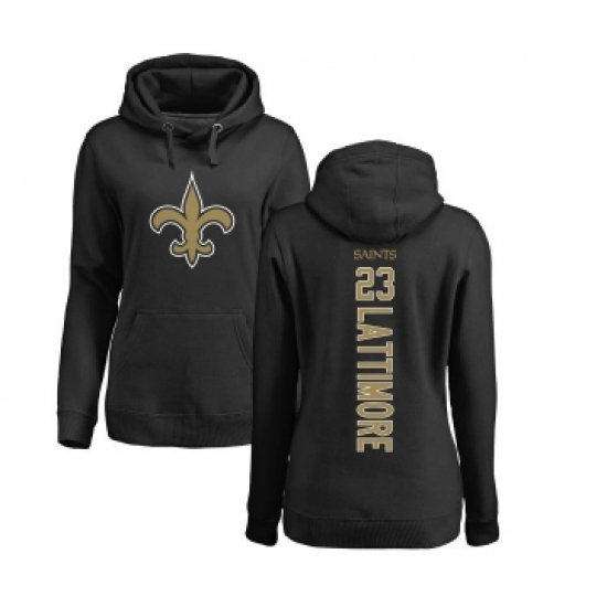 Football Women's New Orleans Saints #23 Marshon Lattimore Black Backer Pullover Hoodie