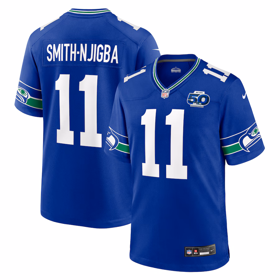 Men's Seattle Seahawks Jaxon Smith-Njigba Nike Royal Alternate 2 50th Season Game Jersey