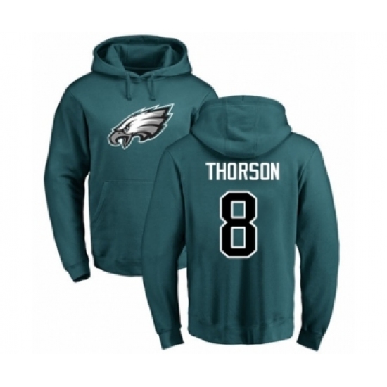 Philadelphia Eagles #8 Clayton Thorson Green Name & Number Logo Pullover Hoodie