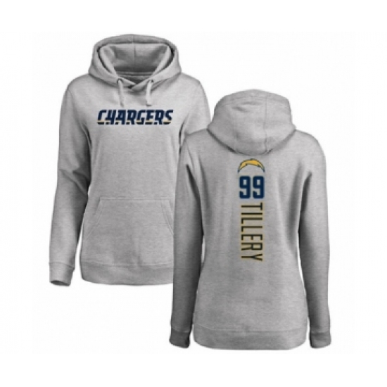 Football Women's Los Angeles Chargers #99 Jerry Tillery Ash Backer Pullover Hoodie