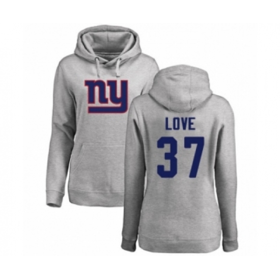 Football Women's New York Giants #37 Julian Love Ash Name & Number Logo Pullover Hoodie