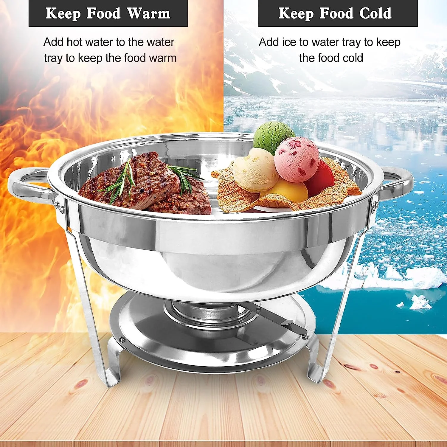 Jacgood 6 Qt Chafing Dish Buffet Set,4 pack Stainless Steel Round Chafers and Buffet Warmers Sets with Food and Water Trays for Catering - Curated Treasures Market