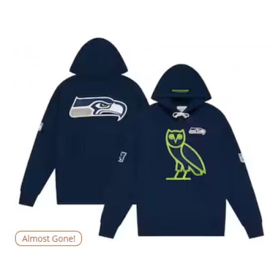 Men's Seattle Seahawks OVO x NFL College Navy OG Owl Pullover Hoodie