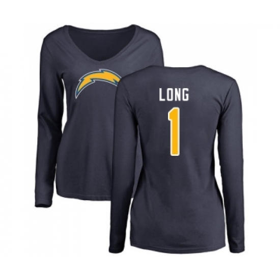 Football Women's Los Angeles Chargers #1 Ty Long Navy Blue Name & Number Logo Long Sleeve T-Shirt