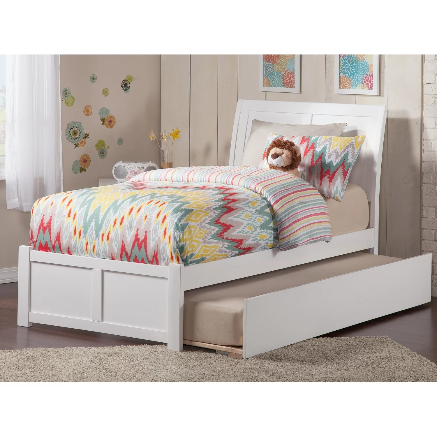 AFI Portland Platform Bed with Footboard and Twin Trundle White - Twin