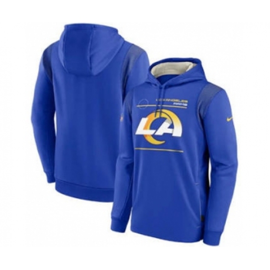 Men's Los Angeles Rams 2021 Royal Sideline Logo Performance Pullover Hoodie