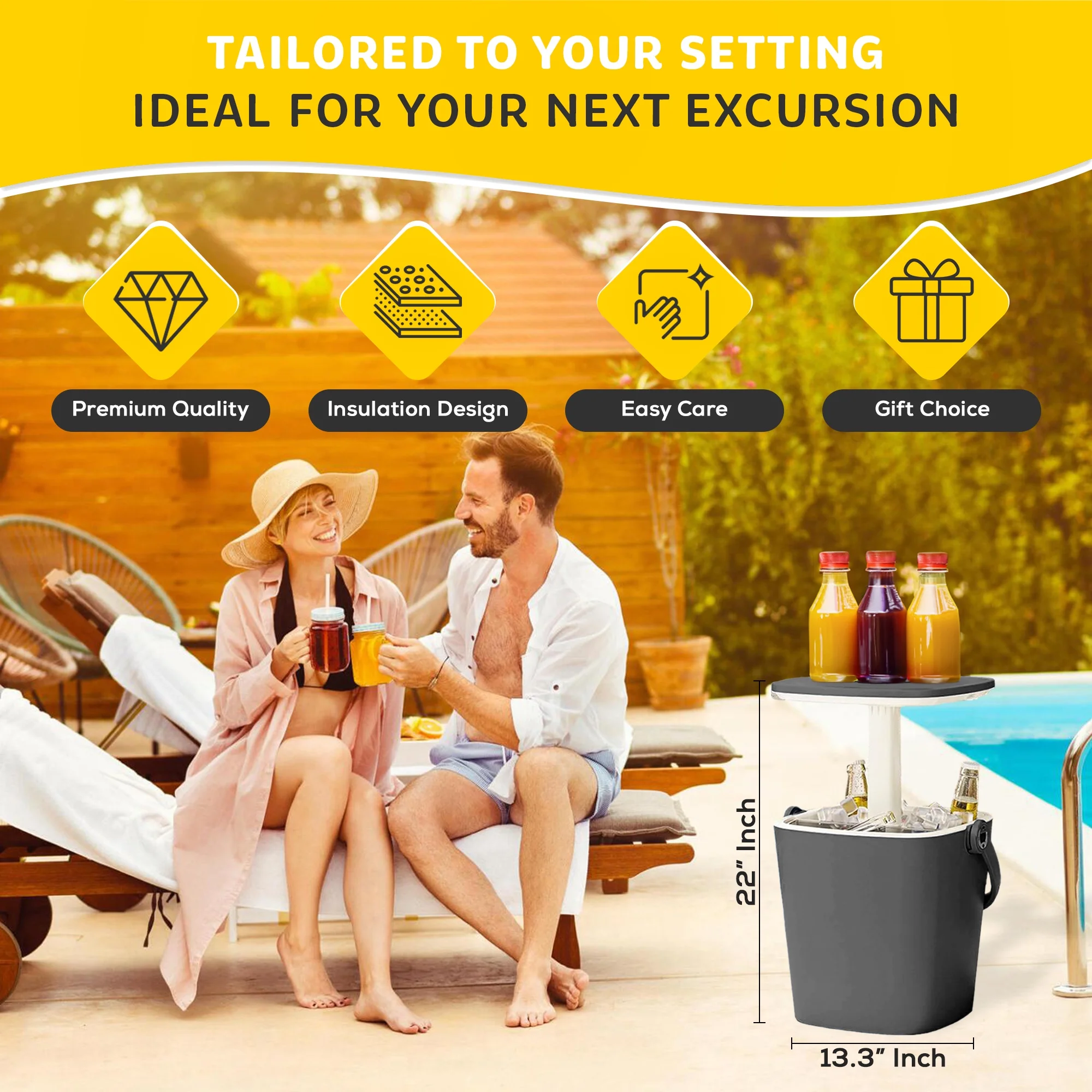 Magicshe Portable Cool Bar Table 15L Ice Bucket Lift Top Lid Beer Wine Cooler Outdoor Patio Furniture Beach Picnic Party（black） - Curated Treasures Market