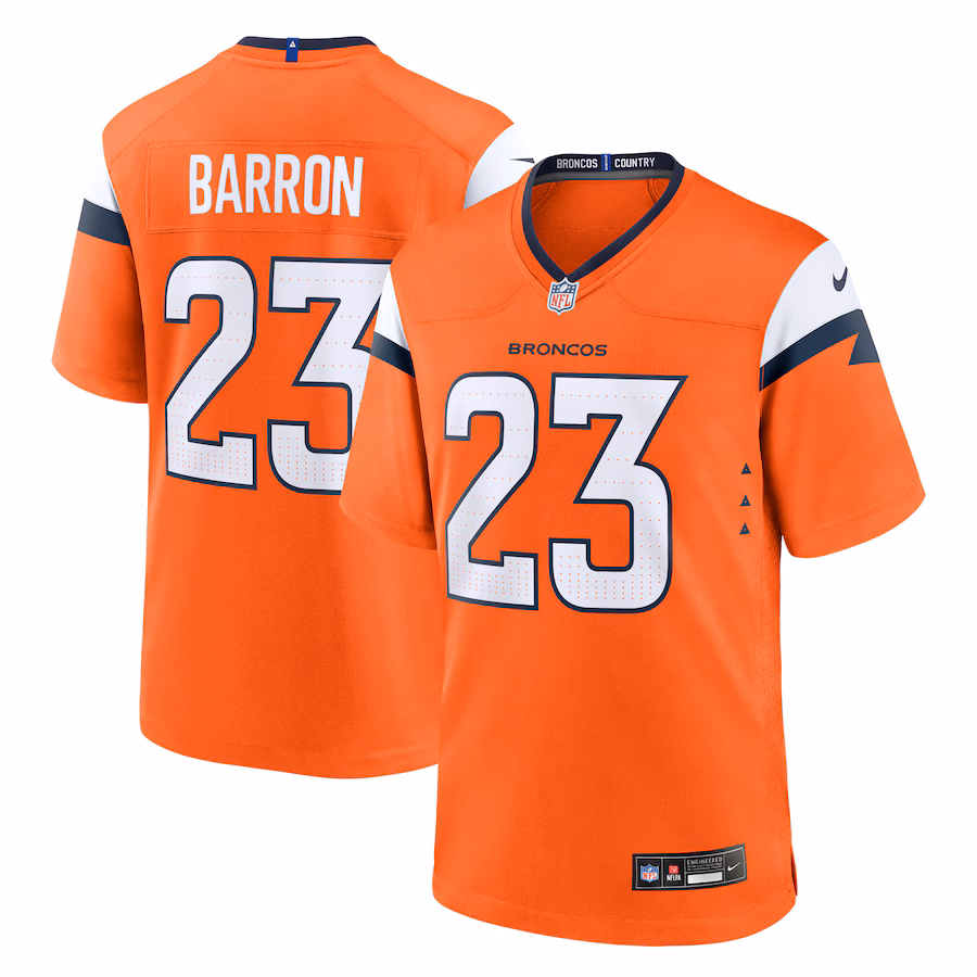 Men's Denver Broncos Jahdae Barron Nike Orange Team Game Jersey