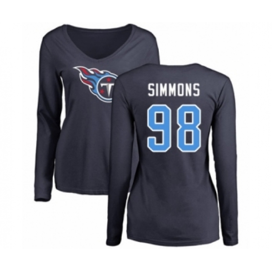Football Women's Tennessee Titans #98 Jeffery Simmons Navy Blue Name & Number Logo Long Sleeve T-Shirt