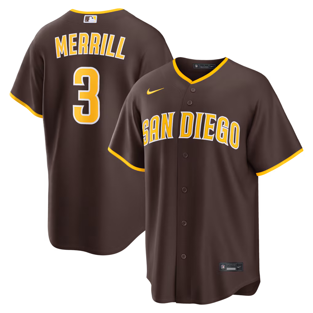 Men's San Diego Padres Jackson Merrill Nike Brown Road Replica Jersey