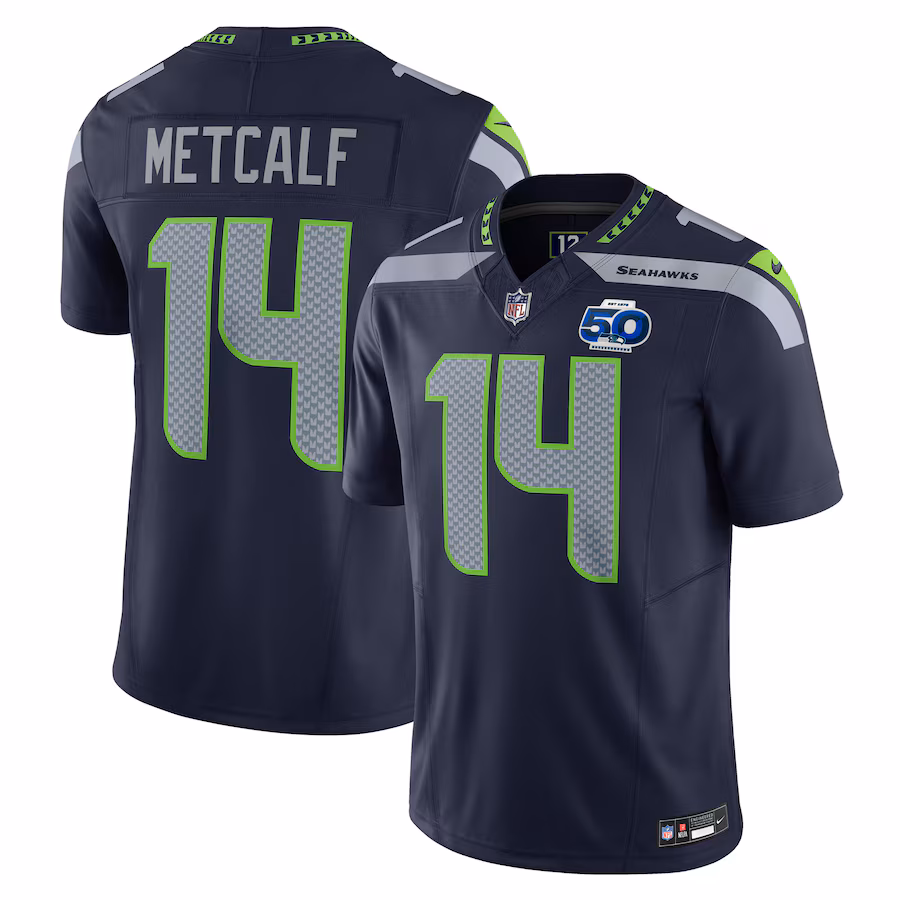 Men's Seattle Seahawks DK Metcalf Nike College Navy 50th Season Vapor F.U.S.E. Limited Jersey