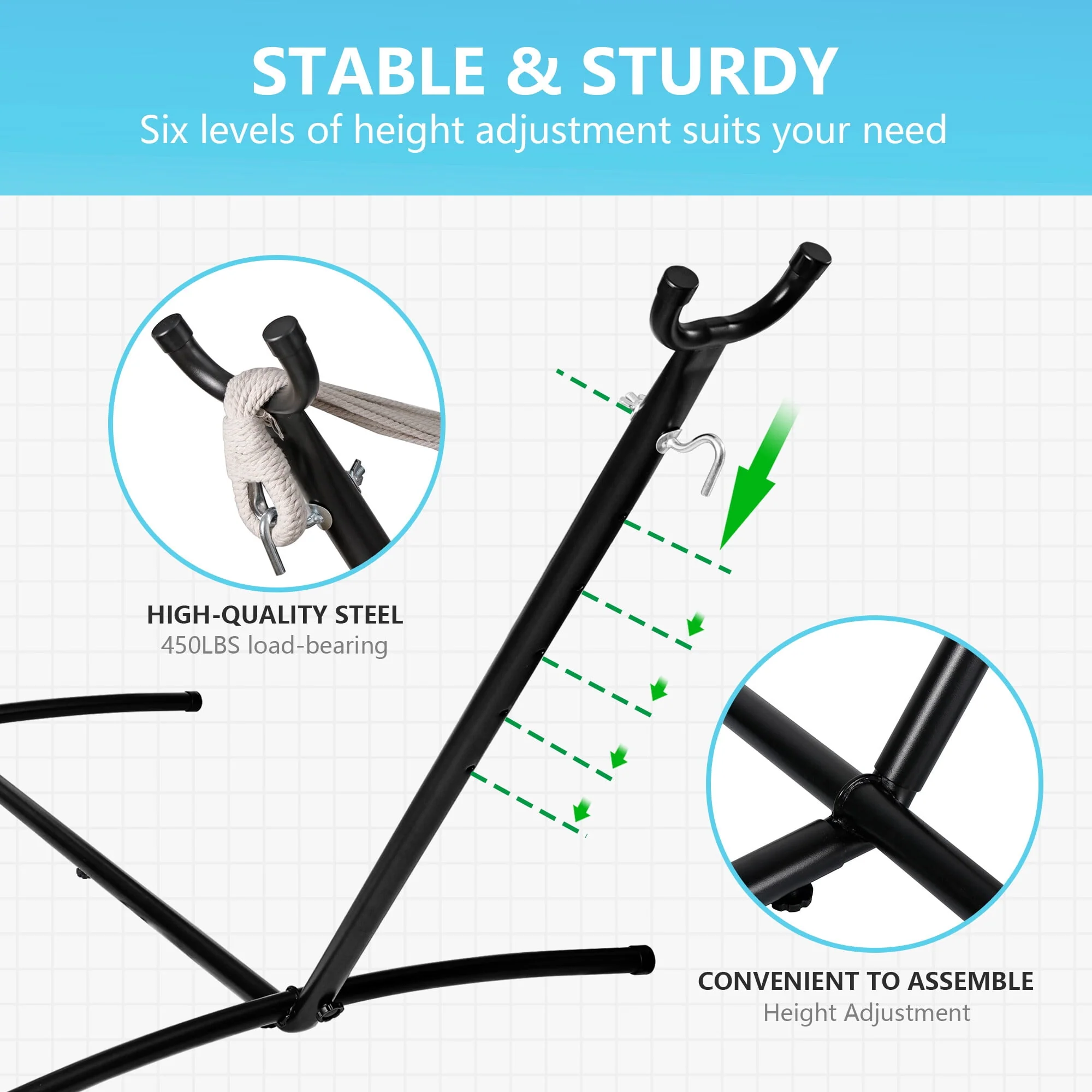 HomGarden Portable Double Outdoor Hammock W/9FT Stand Set,Carry Case, 78.7” L x 61” W, Brown