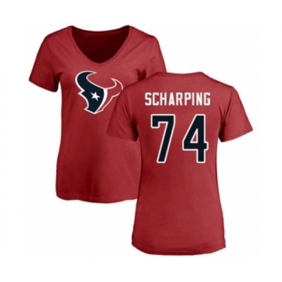 Football Women's Houston Texans #74 Max Scharping Red Name & Number Logo T-Shirt