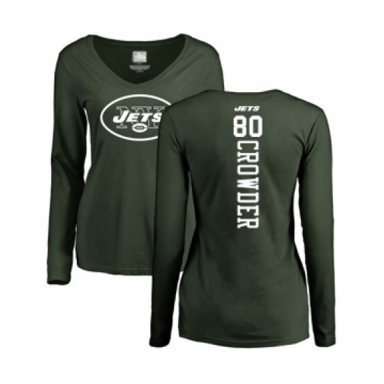 Football Women's New York Jets #80 Jamison Crowder Green Backer Long Sleeve T-Shirt