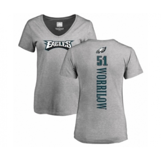 Women's Philadelphia Eagles #51 Paul Worrilow Ash Backer V-Neck T-Shirt