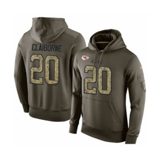 Football Men's Kansas City Chiefs #20 Morris Claiborne Green Salute To Service Pullover Hoodie