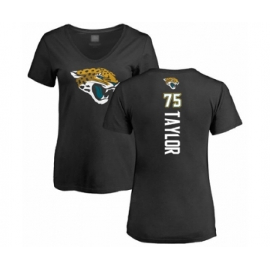 Football Women's Jacksonville Jaguars #75 Jawaan Taylor Black Backer V-Neck T-Shirt