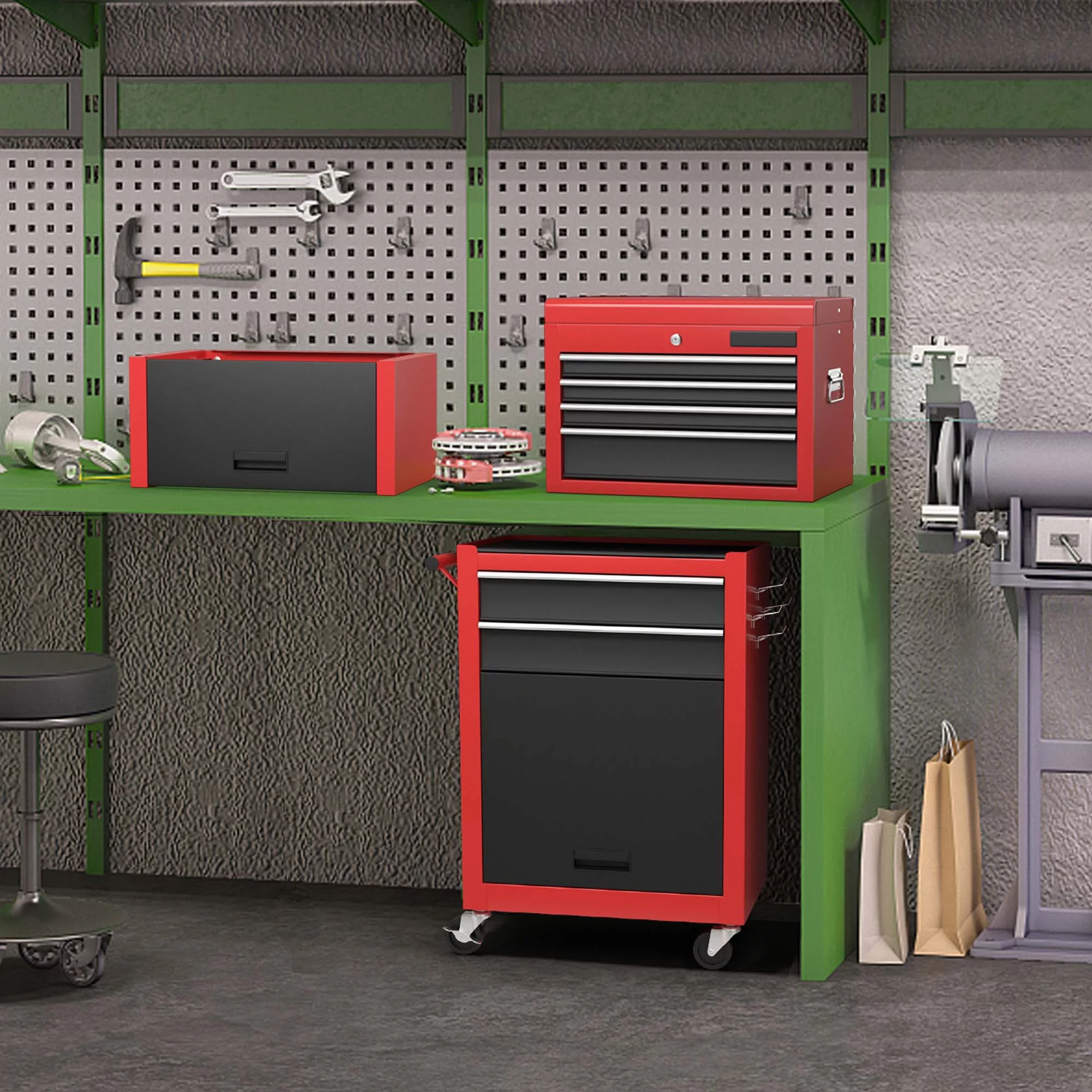 Costway 6-Drawer Rolling Tool Chest Storage Cabinet w/Riser Red