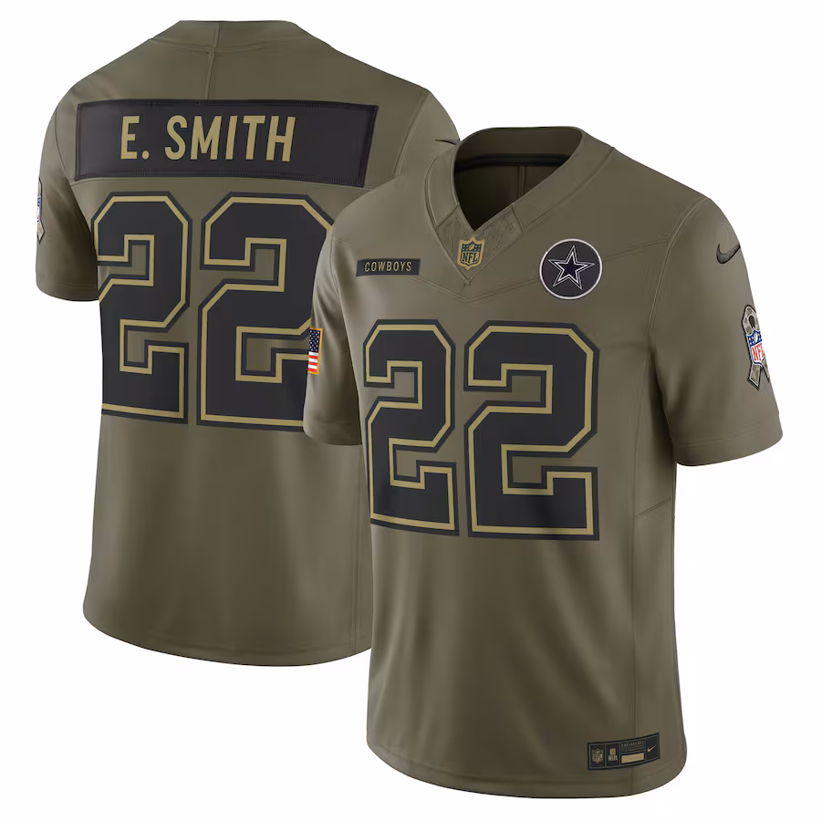 Men's Dallas Cowboys Emmitt Smith Nike Olive 2025 Salute to Service Retired Limited Jersey