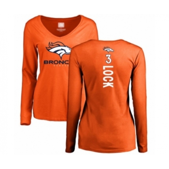Football Women's Denver Broncos #3 Drew Lock Orange Backer Long Sleeve T-Shirt