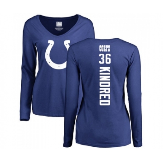 Football Women's Indianapolis Colts #36 Derrick Kindred Royal Blue Backer Long Sleeve T-Shirt