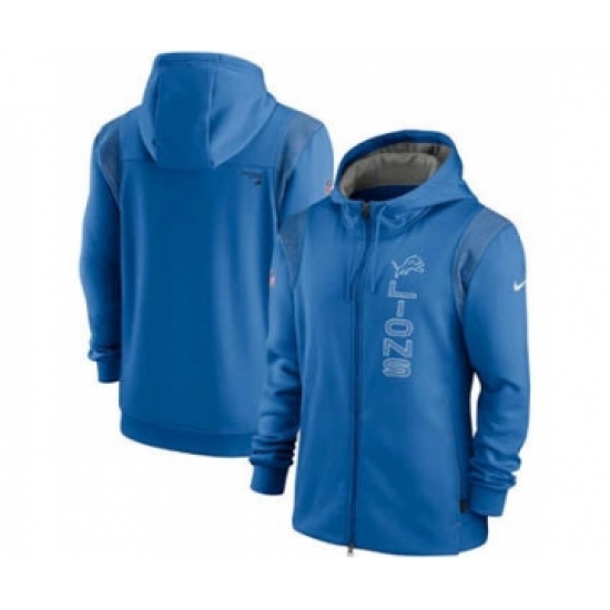 Men's Detroit Lions 2021 Blue Sideline Team Performance Full-Zip Hoodie