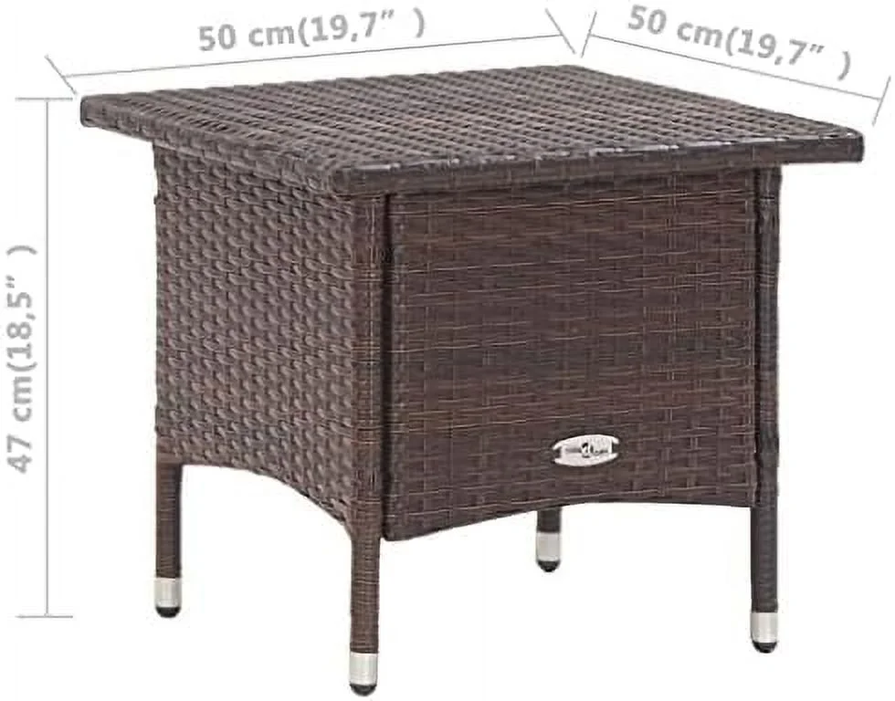 JDZHAPPYLIFE Rustic Brown Tea Table | Square Side/Coffee Table | Weather-Resistant and  | Outdoor Garden/Patio  | Made of Poly Rattan & Powder-Coated Steel Frame | Dimensions  19.7 - Curated Treasures Market