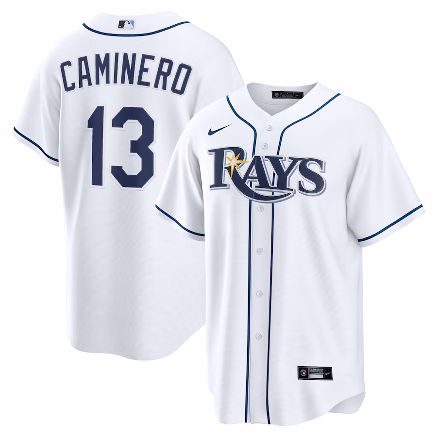 Men's Tampa Bay Rays Junior Caminero Nike White Home Replica Jersey