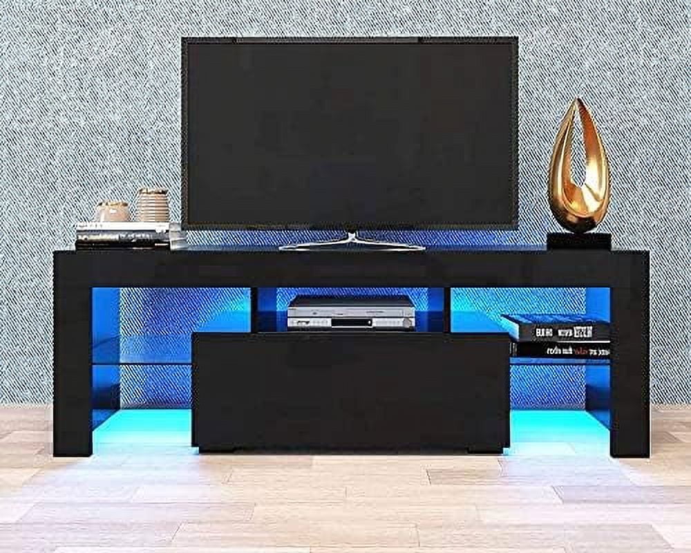 TJCGDTY LED TV Stand for 55 inch TVs 20 Minutes Quick Assembly - High Gloss Entertainment Center with  Cabinets  Media Console Table Living Room Television Stands - Curated Treasures Market