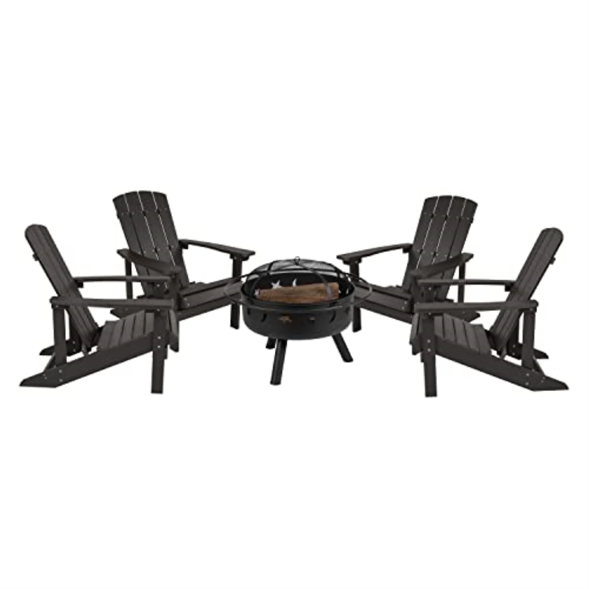 Flash Furniture Charlestown 5 Pcs Iron Wood Burning Fire Pit Set With Adirondack Chairs, Slate Gray - Curated Treasures Market